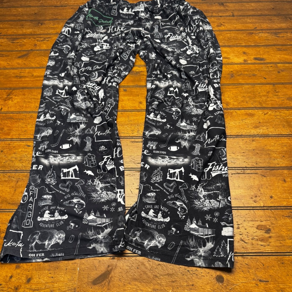 Brief Insanity North Dakota All Over Print Lounge‎ Pajama Pants Mens XXL Black